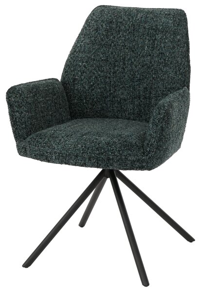 Krzesło do jadalni HWC-G67, krzesło kuchenne, obrotowe, z automatycznym blokowaniem pozycji, obicie z materiału chenille (410g/m²), rama w kolorze czarnym, obicie w ciemnozielonym kolorze