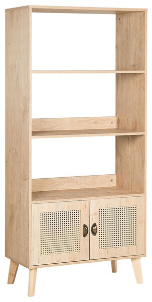Regał na książki 3 półki duwdrzwiowa szafka ratanowe fronty jasne drewno Parton Beliani