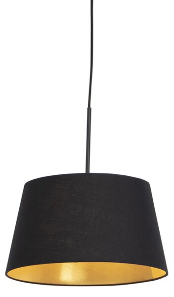 Lampa wisząca klosz bawełniany czarno-złoty 32cm - Combi Oswietlenie wewnetrzne