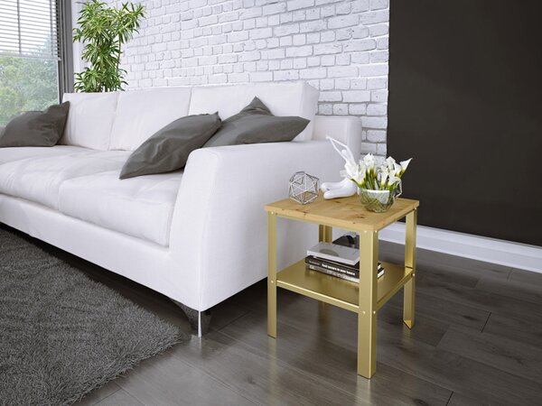 Minimalistyczny stolik kawowy złoty + dąb artisan E7-Z28
