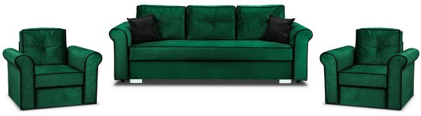 Zestaw wypoczynkowy do salonu Merida Sofa + 2 Fotele Ciemny Zielony