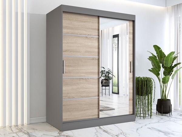 Szafa przesuwna 150 cm antracyt + dąb sonoma F1-B21