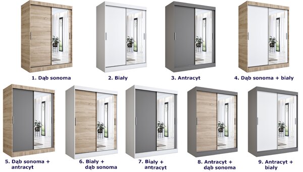 Szafa przesuwna antracyt + biały 150 cm biały połysk K8-H24