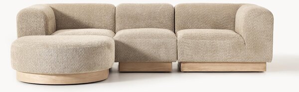 Sofa modułowa Teddy-Bouclé z pufem Natalie (3-osobowa, lewa/prawa)