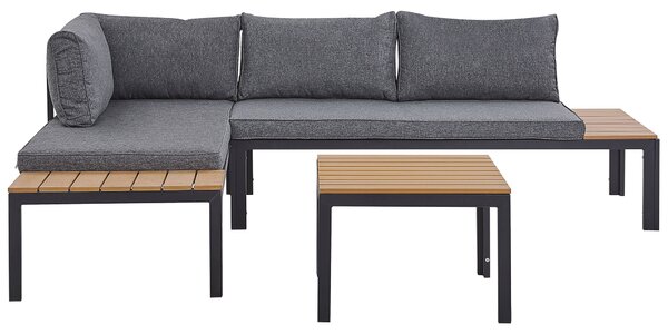 Zestaw wypoczynkowy ogrodowy 4-osobowy sofa narożna i stolik jasne drewno Pienza Beliani