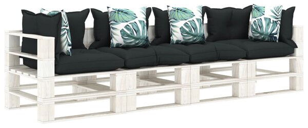 Ogrodowa sofa 4-osobowa z palet, poduszki w 2 kolorach, drewno