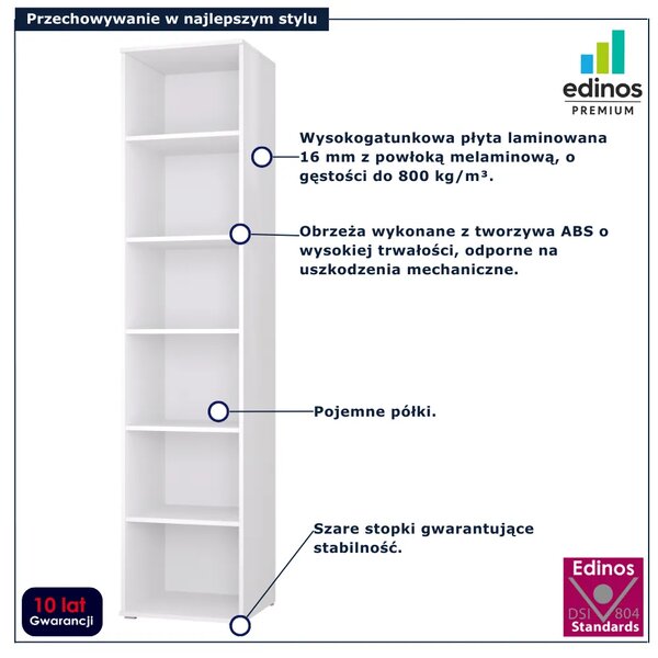 Biały wąski regał na książki 30 cm R0-K86