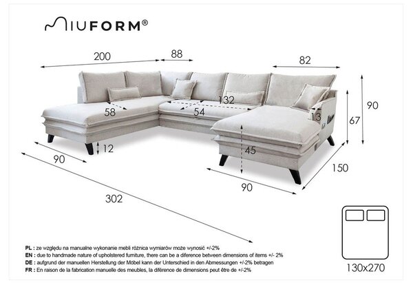 Antracytowa rozkładana sofa w kształcie litery "U" Miuform Charming Charlie, lewostronna