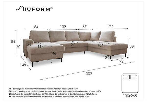 Musztardowożółta aksamitna rozkładana sofa w kształcie litery "U" Miuform Lofty Lilly, prawostronna