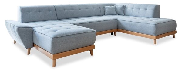 Jasnoniebieska rozkładana sofa w kształcie litery "U" Miuform Dazzling Daisy, prawostronna