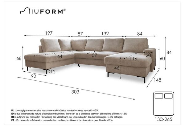 Ciemnoniebieski sztruksowy rozkładany narożnik (lewostronny) Lofty Lilly – Miuform