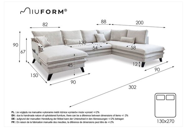 Antracytowa rozkładana sofa w kształcie litery "U" Miuform Charming Charlie, prawostronna
