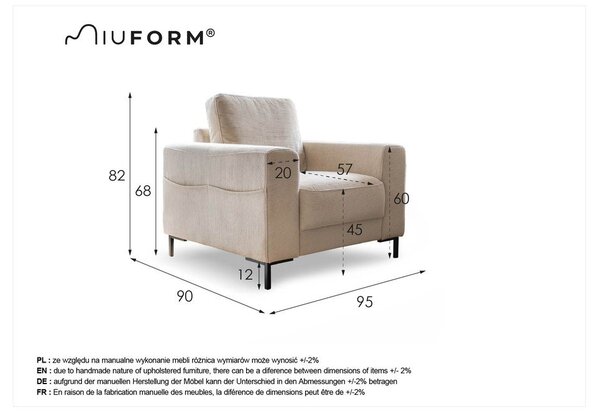 Beżowy sztruksowy fotel Lofty Lilly – Miuform