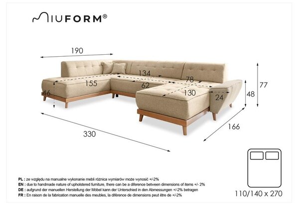 Jasnoniebieska rozkładana sofa w kształcie litery "U" Miuform Dazzling Daisy, lewostronna