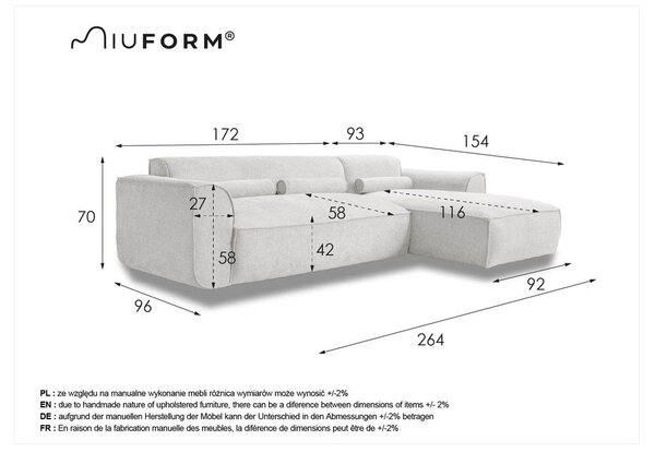 Szary narożnik (prawostronny) Flex Felix – Miuform
