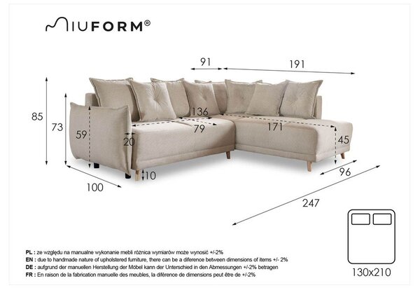 Ciemnoniebieski sztruksowy rozkładany narożnik (prawostronny) Lazy Lukka – Miuform