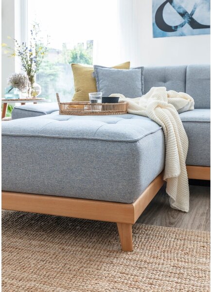 Jasnoniebieska rozkładana sofa w kształcie litery "U" Miuform Dazzling Daisy, prawostronna