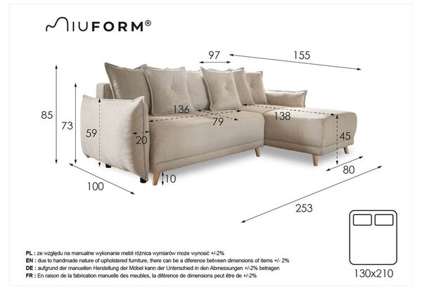 Szary sztruksowy rozkładany narożnik (strona zmienna) Lazy Lukka – Miuform
