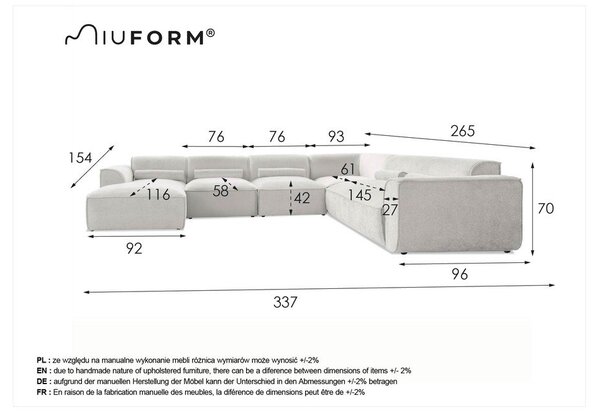 Beżowy narożnik (prawostronny/w kształcie litery U) Flex Felix – Miuform
