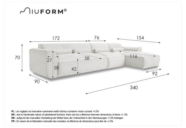 Kremowy narożnik (prawostronny) Flex Felix – Miuform