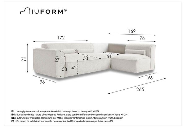 Beżowy narożnik (prawostronny) Flex Felix – Miuform