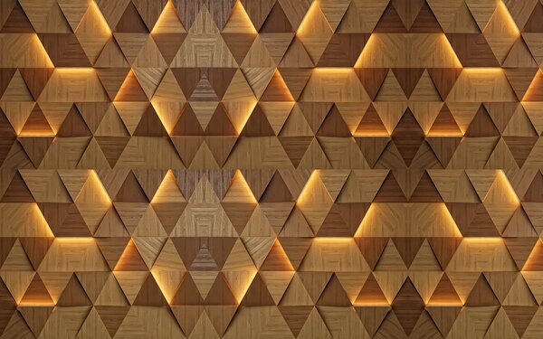 Fototapety Klasyczne drewniane trójkąty z podświetleniem 3D, Fototapety 3D, Fototapety 3d geometryczna, u99280 : Uwalls.pl