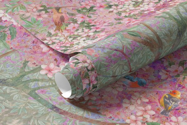 Fototapety Kwitnące drzewa z długimi pniami, jelenie między drzewami, Fototapety Dziecięce, Fototapety las dla dzieci, u62100d2 : Uwalls.pl