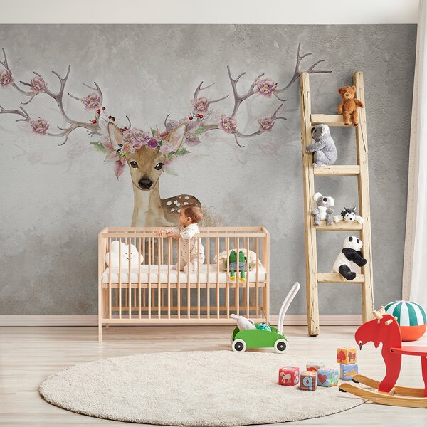 Fototapety Jelenie z kwiatami na porożu, Fototapety Dziecięce, Fototapety Dla dziewczynek, u04671d2 : Uwalls.pl