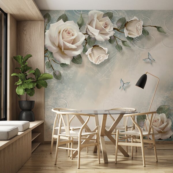 Fototapety Gałązka kremowej róży, Fototapety Kwiaty, Fototapety Róża, u31353d1 : Uwalls.pl