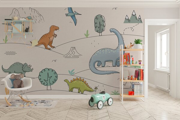 Fototapety Kolorowe dinozaury na wzgórzach, Fototapety Dziecięce, Fototapety Dinozaury, w00637 : Uwalls.pl