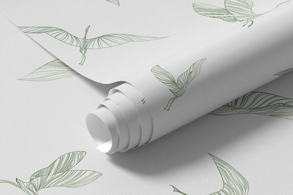 Fototapety Grafika liniowa latających ptaków, minimalizm, natura, zielone kolory, Fototapety Zwierzęta, Fototapety Ptaki, w00758v2 : Uwalls.pl