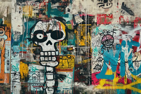 Fototapety Kolorowe graffiti w stylu Basquiata, Fototapety Graffiti, w01187 : Uwalls.pl