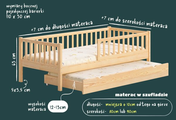 Łóżko dziecięce ENZO DUO – podwójne wysuwane, z wysoką barierką