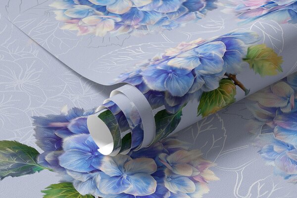 Fototapety Hortensje, rysunek akrylowy, grafika liniowa, botaniczne, fioletowe kolory, Fototapety Natura, w07942v5 : Uwalls.pl