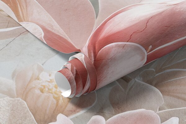 Fototapety Delikatne różowe kwiaty magnolii kwitnące na miękkim, rozmytym tle szarego kwiatu, Fototapety Kwiaty, w08192 : Uwalls.pl