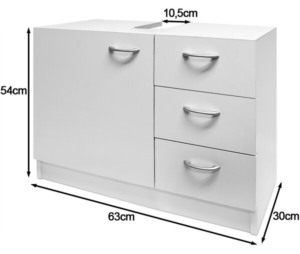 Szafka pod umywalkę z 3 szufladami SILKE, 63x30x54cm, biała Casaria