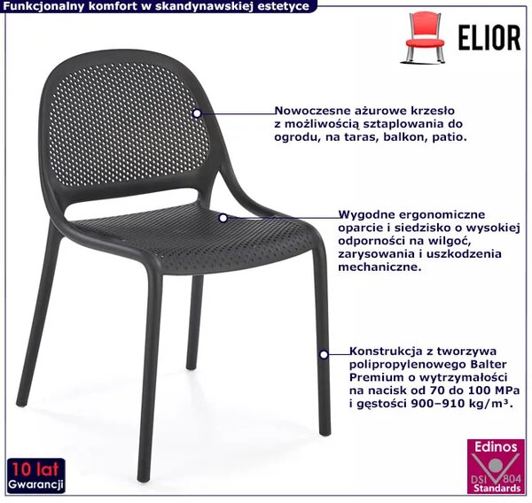 Czarne ażurowe krzesło sztaplowane W0-T34