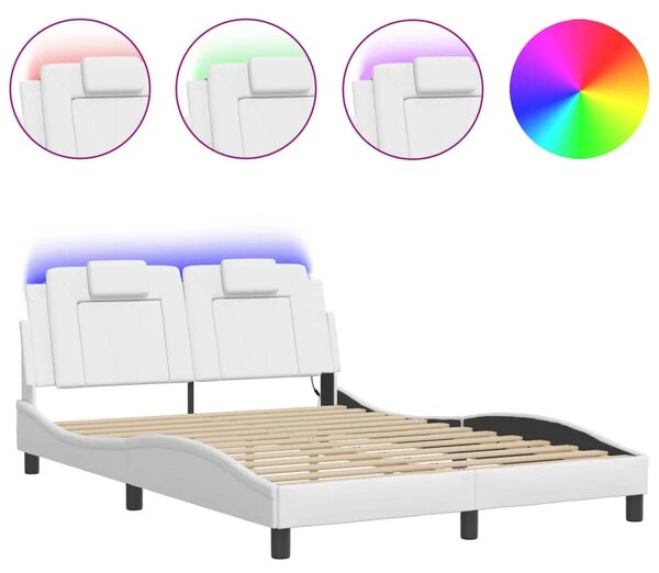 Białe łóżko z ekoskóry z kolorowym oświetleniem led 140x200 F5-Z84