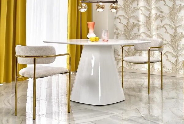 Beżowe tapicerowane krzesło w stylu glamour F7-E68