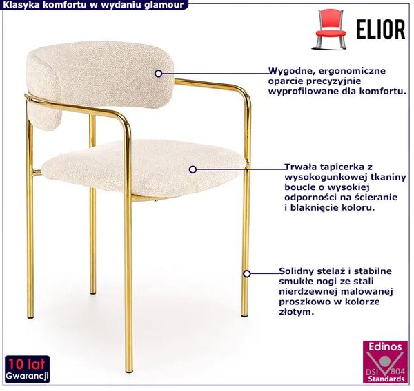 Beżowe tapicerowane krzesło w stylu glamour F7-E68
