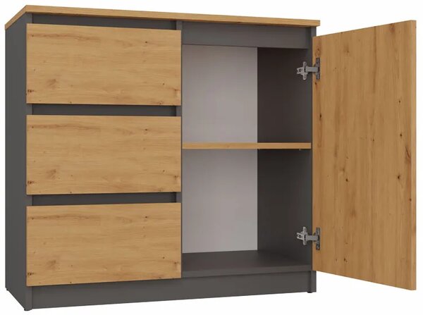 Nowoczesna Komoda Z Szufladami Antracyt + Dąb Artisan N0-S28