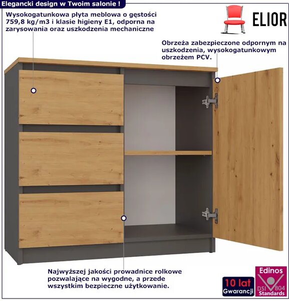 Nowoczesna Komoda Z Szufladami Antracyt + Dąb Artisan N0-S28