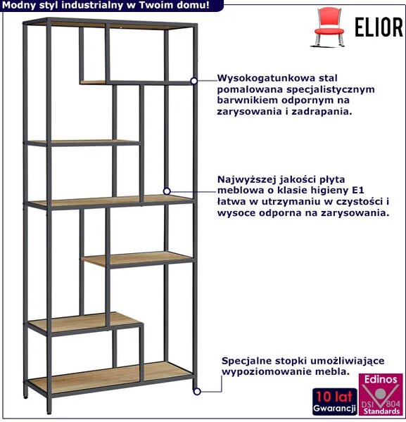 Designerski regał drewno metal dąb sonoma R0-R22