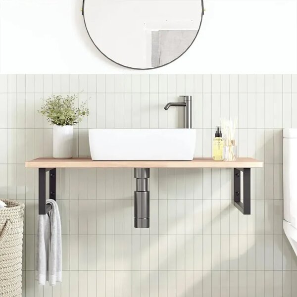 Naturalne półka drewno 100x50 uchwyty czarne R2-B58