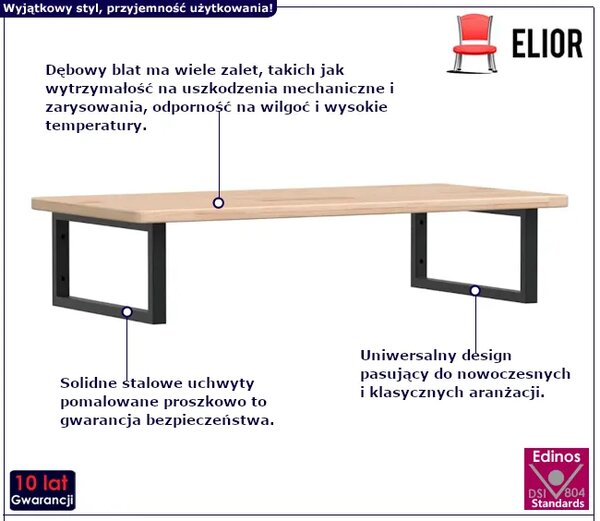 Naturalne półka drewno 100x50 uchwyty czarne R2-B58