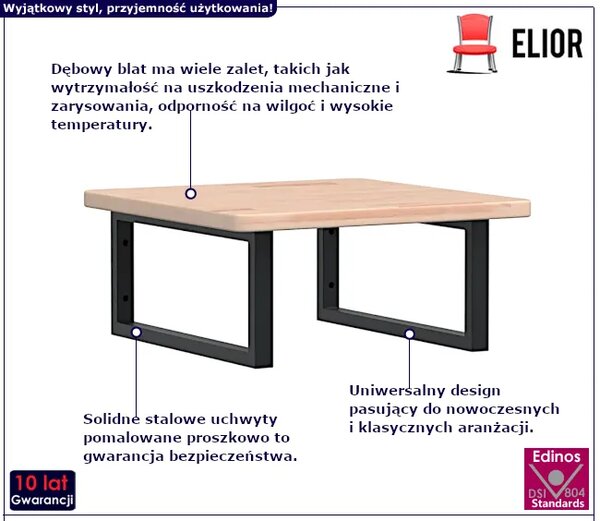 Naturalne drewno półka czarne uchwyty 50x50 L5-S32