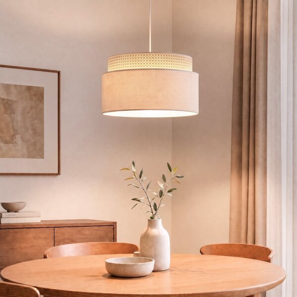 Lampa Wisząca Duolla, Milano, beżowy, salon, tkanina | tekstylia, młodzieżowy