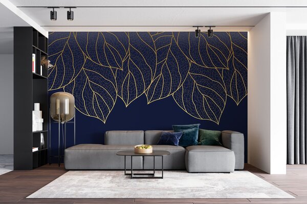 Fototapety Minimalistyczna tapeta z sylwetkami dużych żółtych liści z żyłkami na, Fototapety Natura, Fototapety Liście, w01960v3 : Uwalls.pl