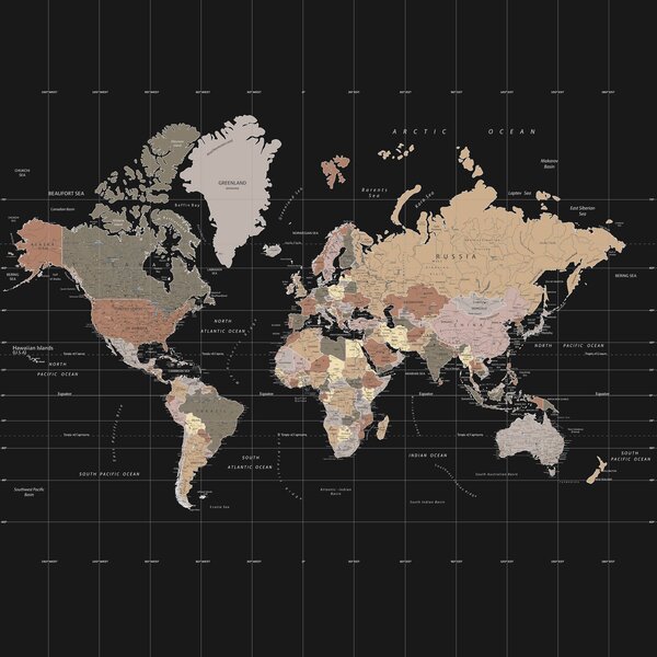 Fototapety Mapa świata z zaznaczonymi różnymi krajami, Fototapety Mapy, u99477d1 : Uwalls.pl