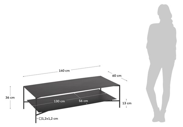 Czarny stalowy stolik 60x140 cm Azisi – Kave Home